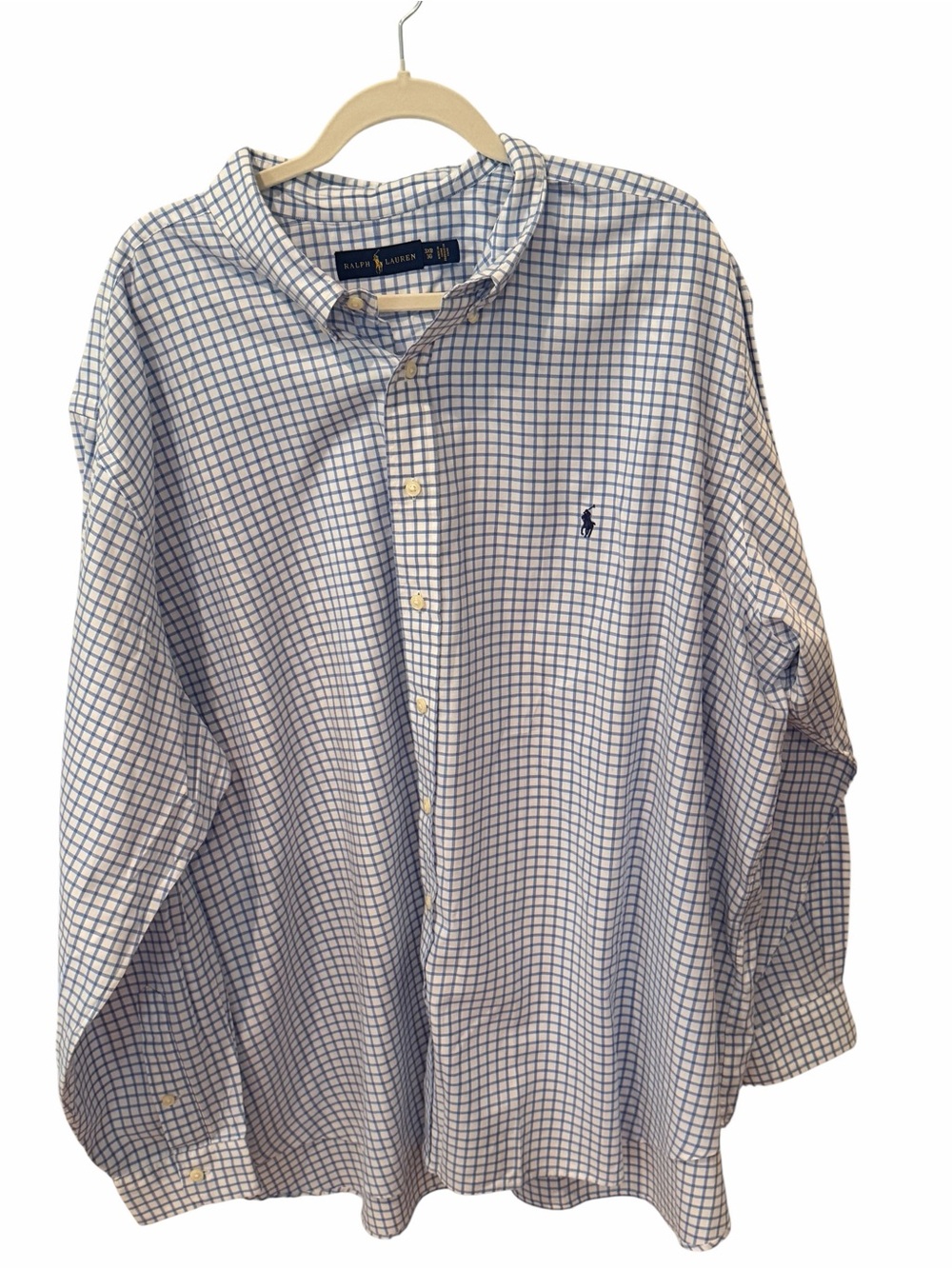 Ralph Lauren Blue White Check Button Down Shirt 3XB Big Cotton Classic Fit